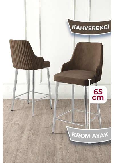 Canisa Tera Serisi 2 Adet Babyface Kumaş 65 Cm Krom Kaplama Ayaklı Kahverengi Bar Sandalyesi Kahverengi Sandalye Krom Kaplama Ayak