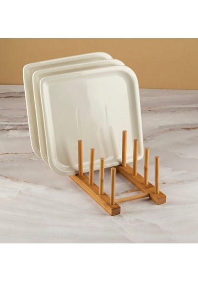 Bambu Tabak Rafı, Kitaplık Ve Organizer Standı- Bambu Tencere Kapak Standı Açık Kahverengi