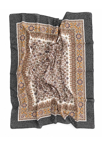 Fureya Vintage Desen Büyük Ebatlı Pamuk Eşarp Haki