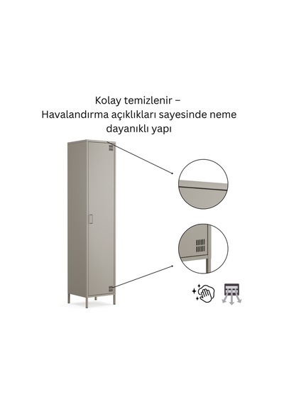 Pera Metal Elbise Dolabı, Soyunma Dolabı, Tek Kapılı, 41,50 X 40 X 189,50 Cm Ral 7039 Acıbadem Antrasit