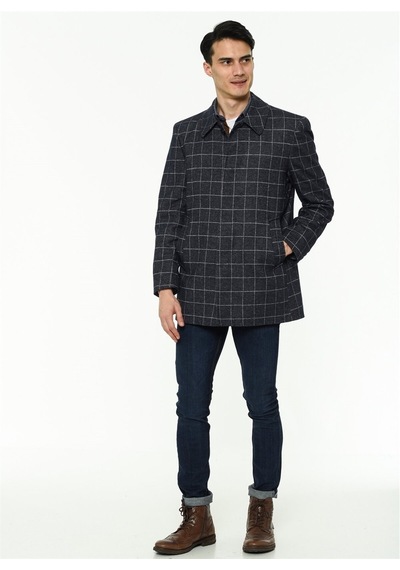 Plt8206 Dewberry Erkek Palto-Desenli Lacivert-Desenli Lacivert