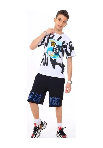 Marions Erkek Çocuk Pamuklu Geniş Kesim Baskılı T-shirt-13736-beyaz Beyaz