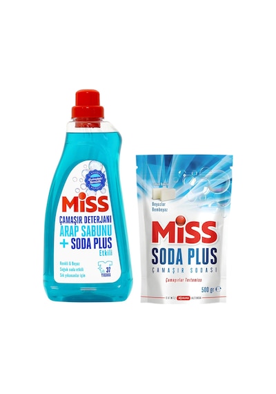 Miss Sıvı Çamaşır Deterjanı Arap Sabunu + Soda Etkili 1.5 Lt Ve Soda Plus Beyaz Sabun 500 Gr 2 Li Set