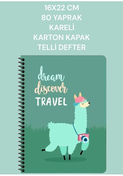 16x22 Cm 80 Yaprak Kareli Karton Kapak Telli Defter Gezginler Keskin Color Yeşil