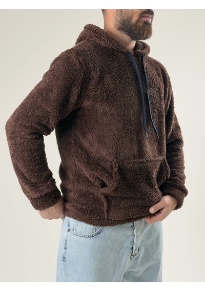 Cocopelli Erkek Kapüşonlu Kahve Peluş Sweat Coc2592 Kahverengi