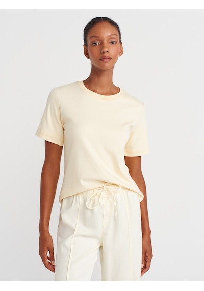 Dilvin 31763 Bisiklet Yaka T-shirt-açık Sarı Açık Sarı