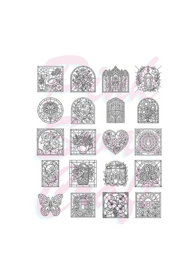 Stained Glass Vitray Flower Garden 20x20 Cm Büyük Boyama Kitabı, Çocuklar Ve Yetişkinler İçin