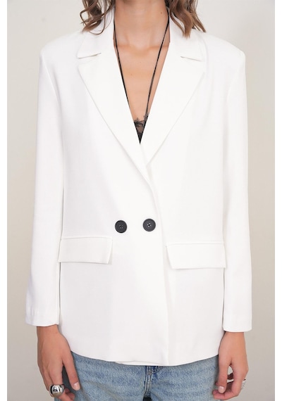 Mixray 4516 Kadın Bezayağı Blazer Ceket Ekru