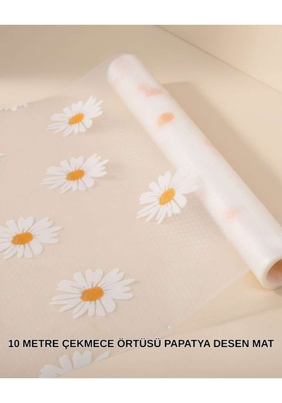 10 Metre Papatya Desenli Kolay Temizlenebilir Çekmece Matı Belirtilmemiş