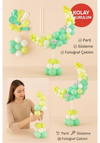 Ay Şekilli Parti Balon Dekoru Doğum Günü Masa Üstü Süsleme Seti Pastel Renkli 3d Stand Ay Şekilli Parti Balon Dekoru Doğum Günü Masa Üstü Süsleme Seti Pastel Renkli 3d Stand