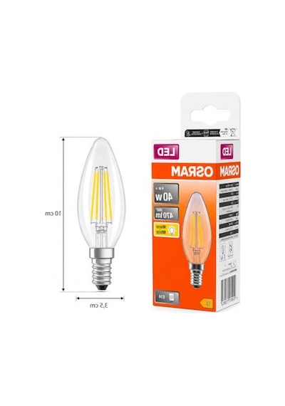 Osram Led Filament Mum Ampul E14 4w 470 Lümen 2700k Sarı Işık 40w Eşdeğeri Şeffaf Cam Dim Edilemez 4'lü Paket Enerji Sınıfı E 10c