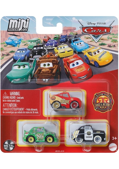Disney Pixar Cars - Üçlü Mini Racers - Chick Hicks & Lightning Mcqueen & Sheriff Siyah