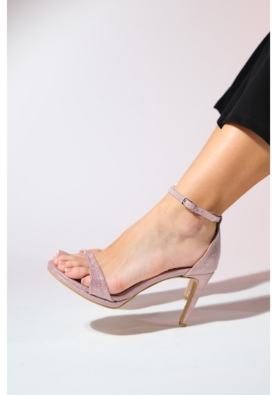 Luvishoes Bern Pembe Çizgili Kadın Platform Topuklu Abiye Ayakkabı Pembe