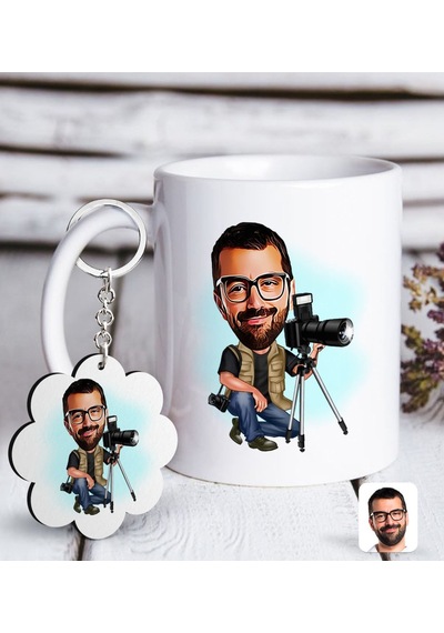 Kişiye Özel Erkek Profesyonel Fotoğrafçı Karikatürlü Beyaz Kupa v