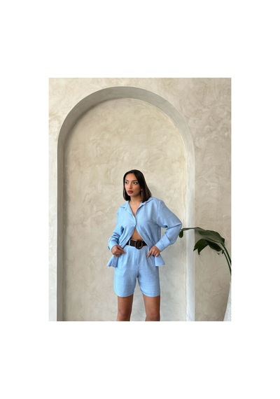 Verymoda Kemerli Şort D2686 Mavi