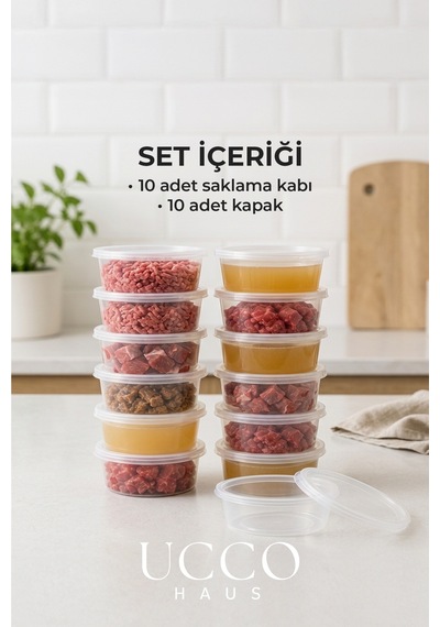 10 Adet 250 Ml Sızdırmaz Kapaklı Sosluk Buzluk Saklama Kabı, Et Suyu, Kemik Suyu Mutfak Organizeri Şeffaf