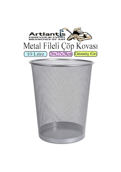 Renkli Çöp Kovası Paslanmaz Çelik Fileli 1 Adet Ofis Büro Okul Çöp Kovası Metal Delikli Kolay Kullanım Gümüş