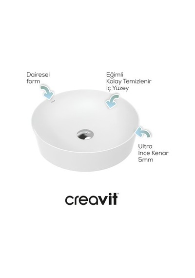 Yuvarlak Beyaz Deliksiz Lavabo, 45 Cm Boyutunda 508 Yeşil