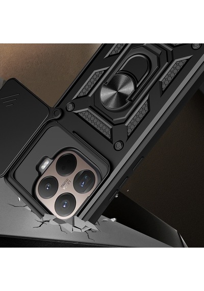 Xiaomi 15t Pro Kılıf Sürgülü Kamera Koruyucu Manyetik Standlı Tank Koruma Celikaksesuar Siyah