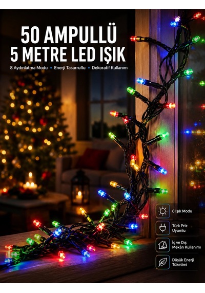 Mey İthalat Karışık Renk Pilli Led Işık Çok Fonksiyonlu Enerji Tasarruflu 5 Metre