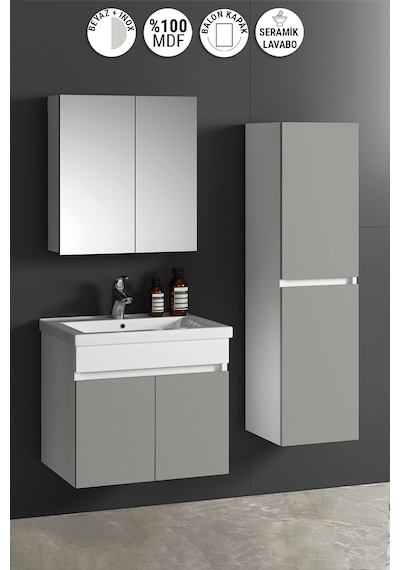 Çiğdem 55+35 Cm Beyaz-inox Balon Mdf Seramik Lavabolu Asma Banyo Dolabı Takımı Çiğdem 55+35 Cm Beyaz-inox Balon Mdf Seramik Lavabolu Asma Banyo Dolabı Takımı