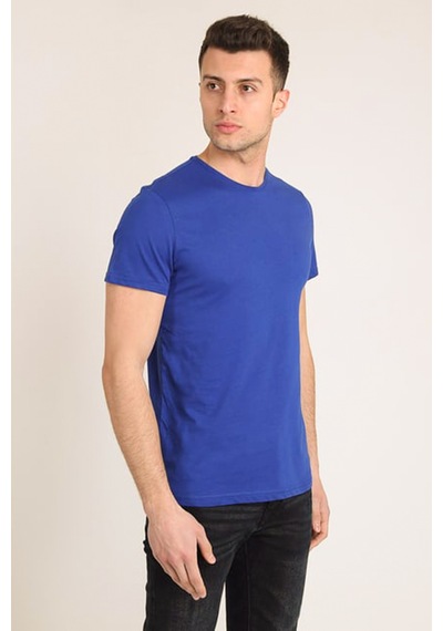 Erkek Mavi Slim Fit Bisiklet Yaka Basic T-shirt Mavi