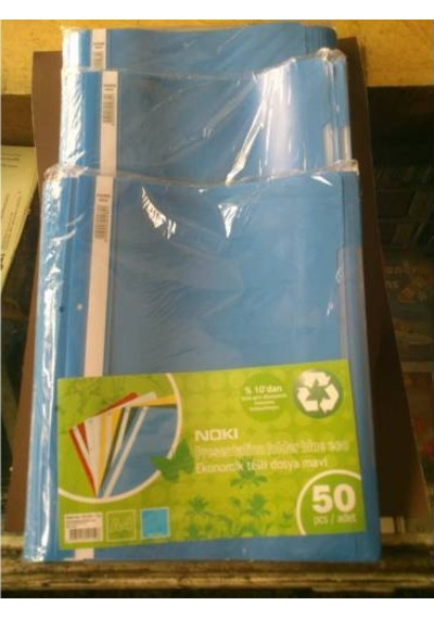 Plastik Telli Dosya Mavi 50 Adetli Paket Noki
