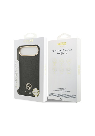 Apple Uyumlu iPhone 17 Air Kılıf Guess Lisanslı M-safeli Grained Yazı Ve Taşlı 4g Logolu Kapak Siyah Siyah