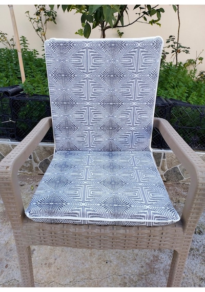 6 Adet Komutan Sandalye Minderi, Extra Kalın - Siyah Beyaz Siyah - Beyaz