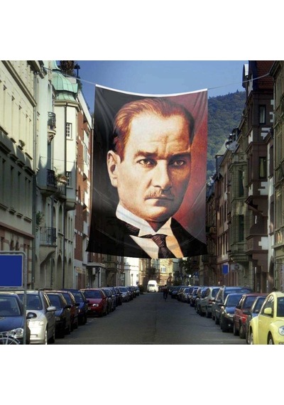 Mustafa Kemal Atatürk Portre Cephe Poster Bayrağı - 4x6 Metre 1
