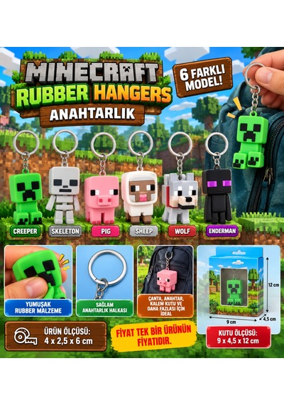 Minecraft Rubber Hangers Anahtarlık Adet Fiyatıdır Gri