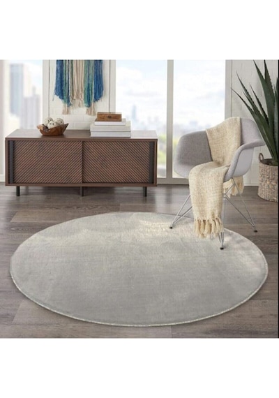 Yuvarlak Comfort Overloklu Gri Peluş Halı Gri