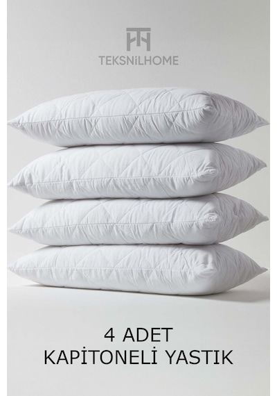 Yumuşak 4 Adet Kapitone Yastık 800 Gram Fermuarlı Yastık Kılıflı 50 X 70 Cm Beyaz