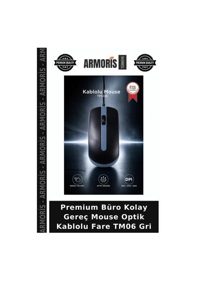 Premium Büro Kolay Gereç Mouse Optik Kablolu Fare Tm06 Gri