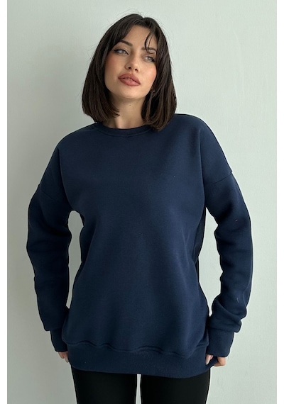 Kadın Bisiklet Yaka Oversize Sweatshirt Lacivert