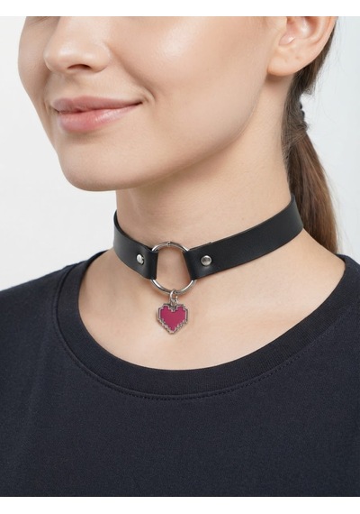 Siyah Pu Deri Haç Figürlü Choker Kolye Gümüş Renk Halka Detaylı Gotik Tarz Kadın Kolye Gtk66 Pembe