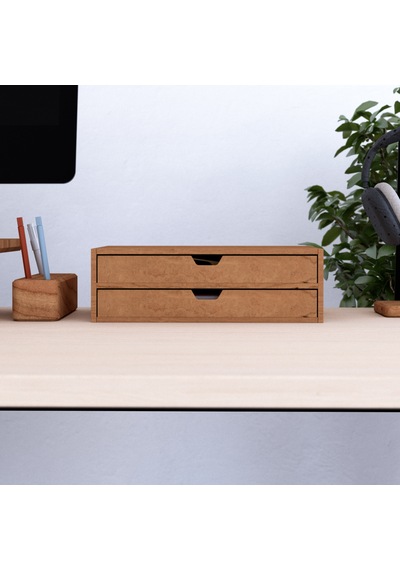 Desna İki Katlı İki Çekmeceli Dolap - Kiraz 34 Cm Uzunluk X 19 Cm Derinlik X 10.8 Cm Woodsaka Doğal Ahşap