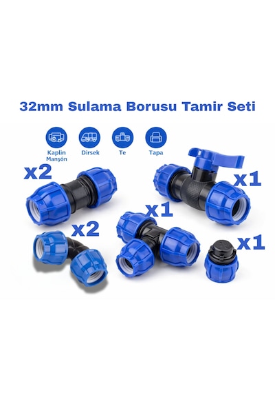 20-25-32mm Pe Sulama Borusu Tamir Seti Kaplin, Dirsek, Te, Tapa, Vana 32 MM