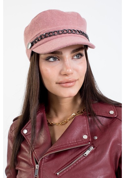 Ladycolor Kadın Kışlık Şapka Zincirli Kaşe Kaptan Pembe Lila