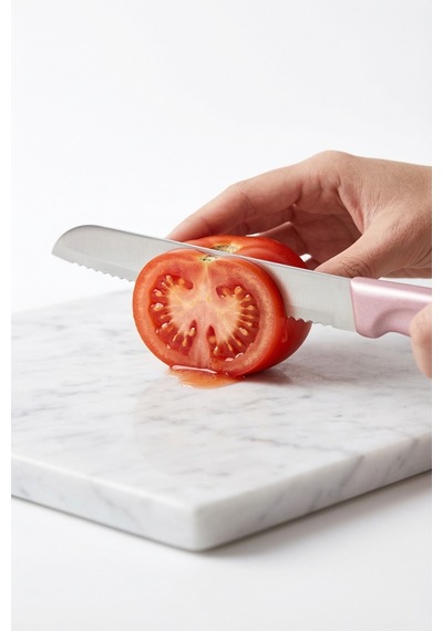 Makri Home Makri Home 2'li Ultra Keskin Tırtıklı Bıçak Seti, Pembe 22 Cm Paslanmaz Çelik Beyaz - Pembe
