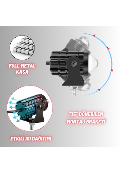 Motosiklet Scooter Mini Sis Farı Set Delici Işık Beyaz Sarı Metal