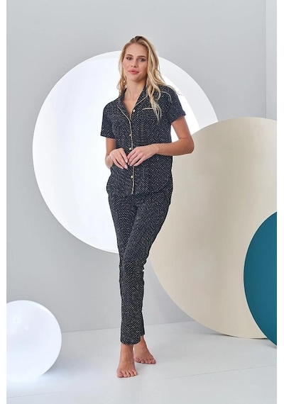 Pjs 24213 Kadın Puantiyeli Düğmeli Pijama Takım 001