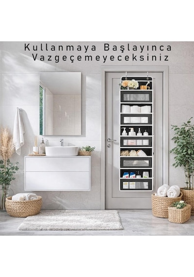 Valkyrie Kapı Arkası Organizer 5 Cepli Askılı Dolap Düzenleyici Çok Amaçlı Kapı Arkası Raf 20kg Taşıma Siyah Siyah
