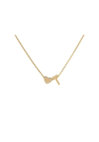 Altın Kaplama Kalp T Harf 3 Boyutlu Kolye Gold