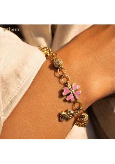 Pink Clover Şans 14 Ayar Altın Bileklik