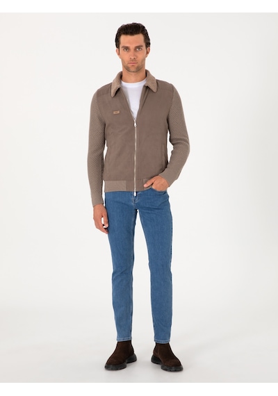 Cacharel Vizon Slim Fit Triko Hırka Kahverengi