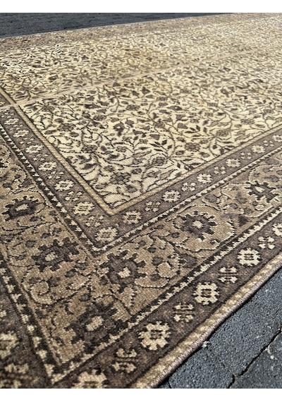 El Dokuma Bünyan Halısı 140x280 Kahve Krem Eskitme İnce Halı Bej - Krem