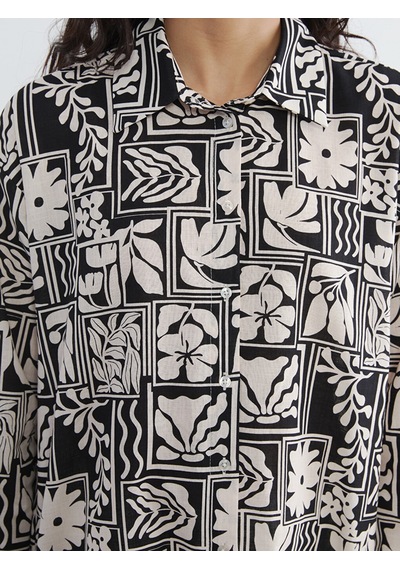 Lcw Modest Siyah Desenli Oversize Kadın Gömlek Tunik