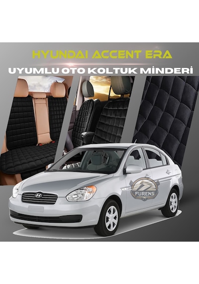 Hyundai Accent Era Siyah Tay Tüyü Cepli & Terletmez Sırtlı Oto Koltuk Minder Seti - Koruma Kılıfı  Ön & Arka Set