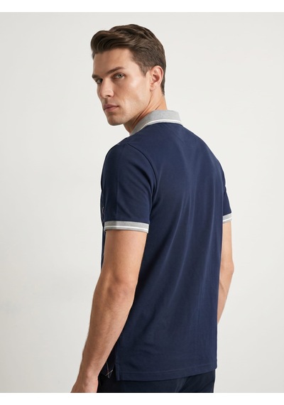 Giyim Dünyası Erkek Baklava Desenli Polo Yaka Tshirt Lacivert